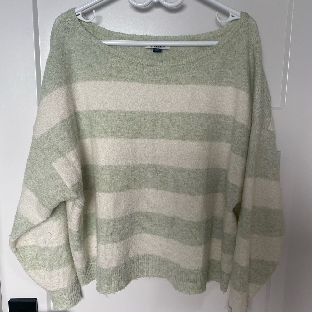 American Eagle Green and Cream Striped Sweater